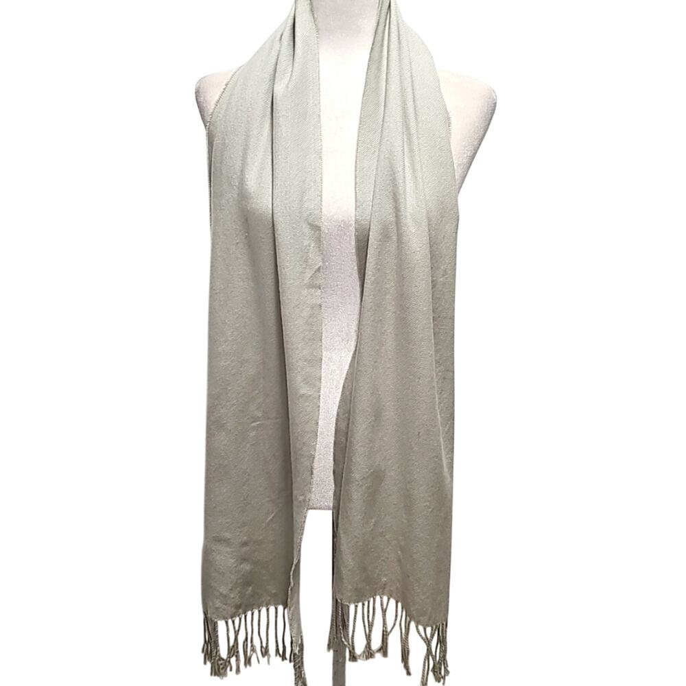 Unisex Cashmere Feel Italy Design Light Gray Braided Fringe Scarf 74" x 13"
